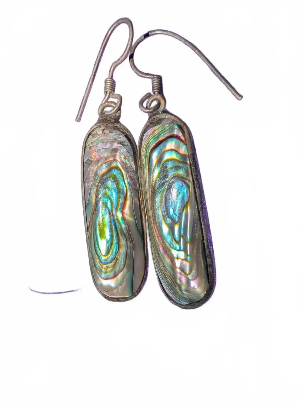 Abalone Alpaca Mexico Shell Drop Earrings with Silver Hooks